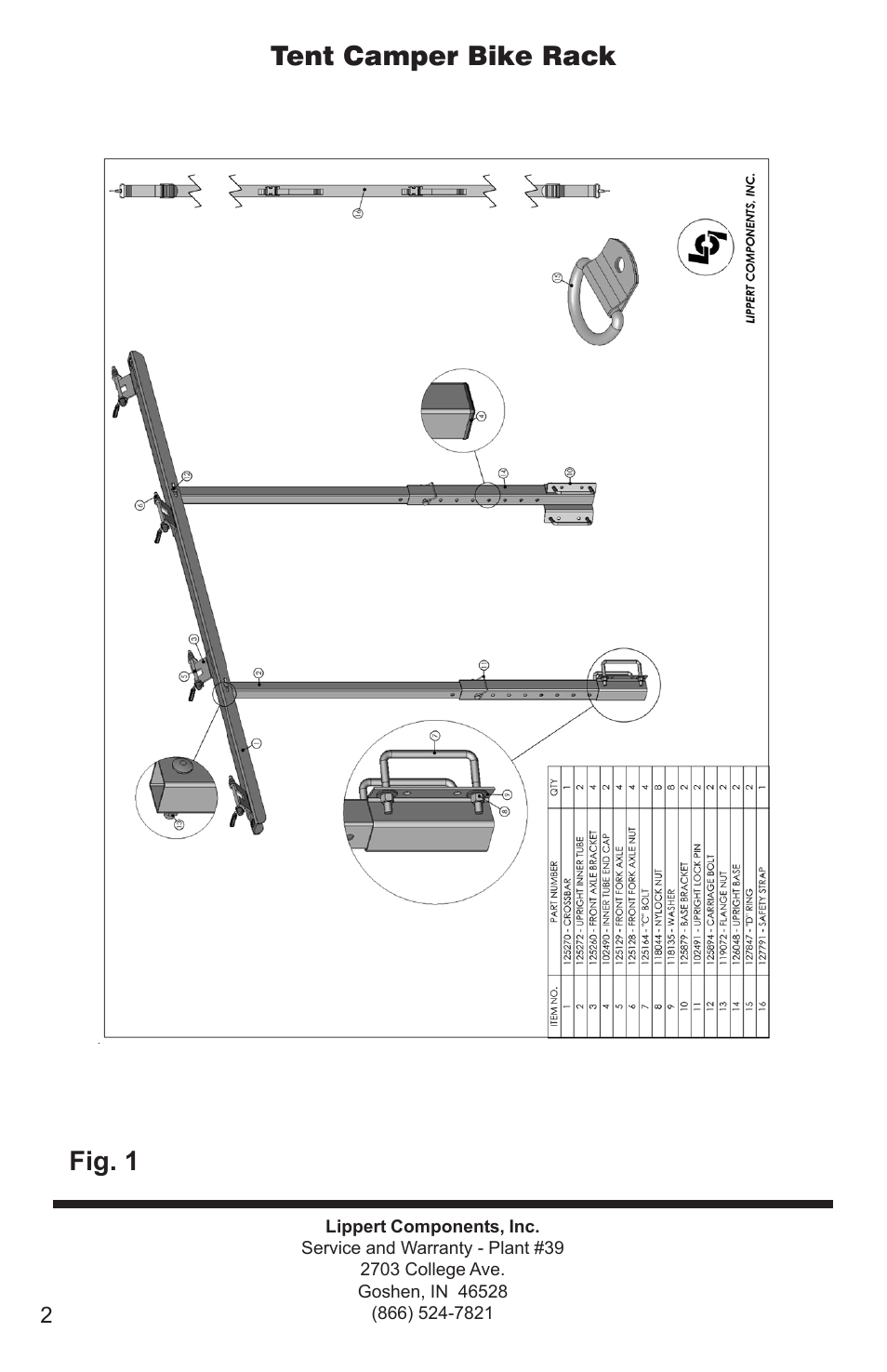 Tent camper bike rack, Fig. 1 | Lippert Components Tent Camper Bike Rack User Manual | Page 2 / 8