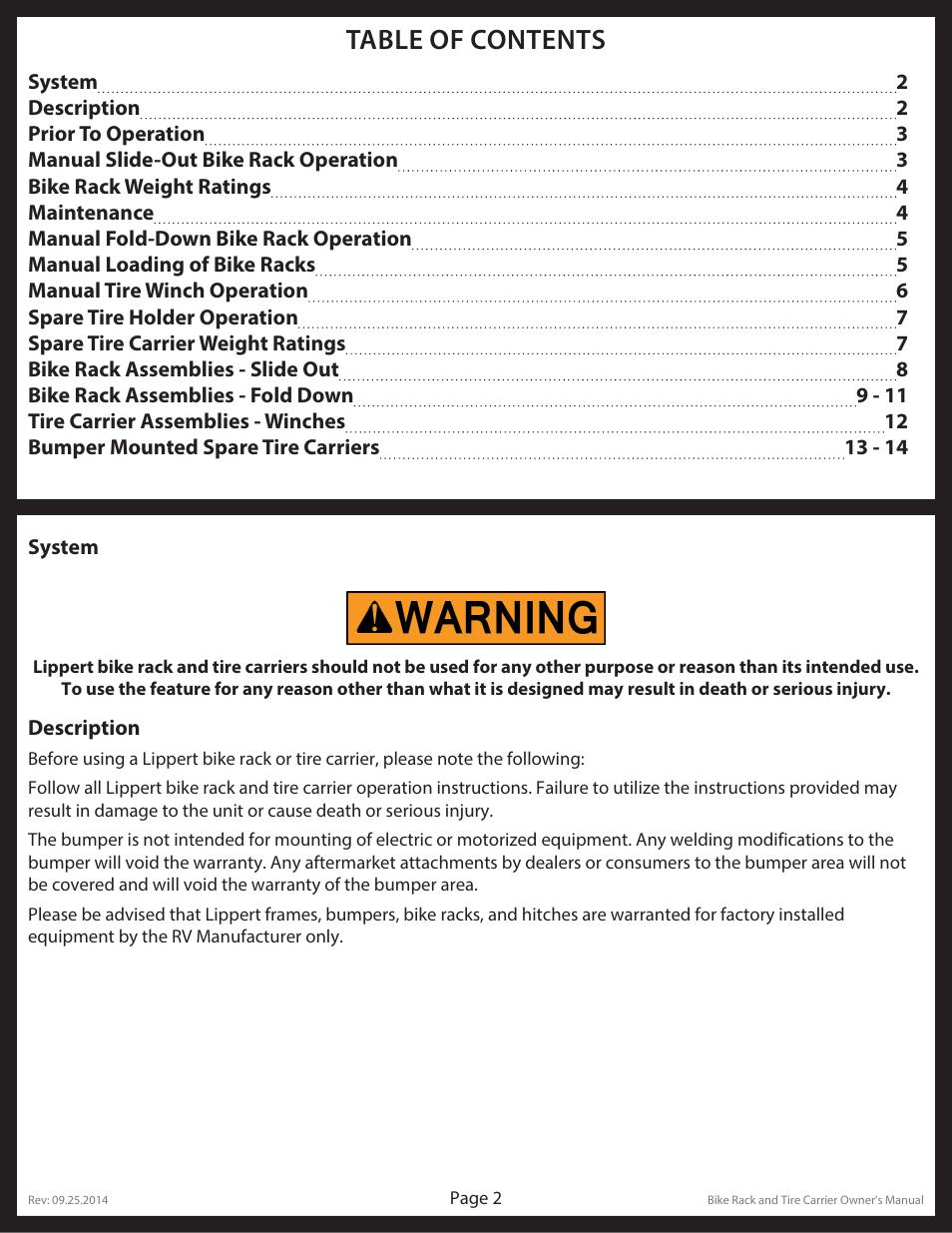 Lippert Components Bike and Tire Rack User Manual | Page 2 / 15