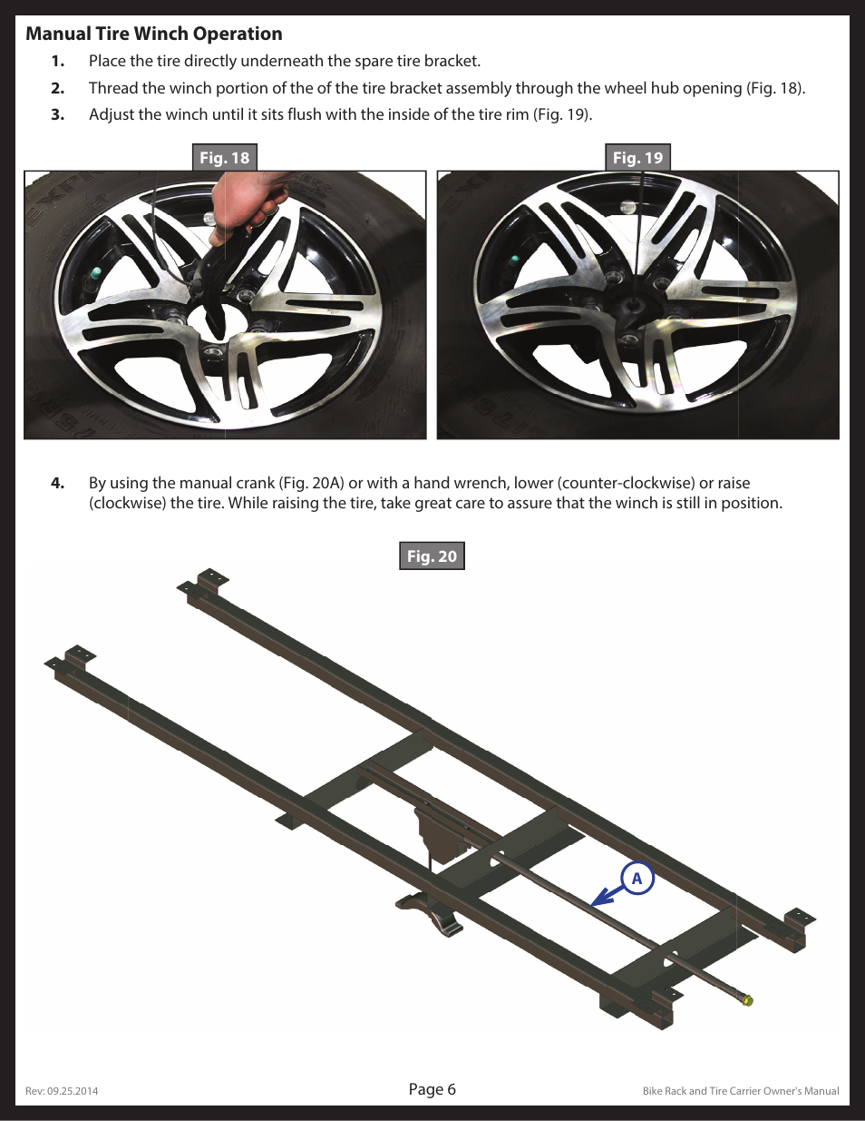 Manual tire winch operation | Lippert Components Bike and Tire Rack User Manual | Page 6 / 15
