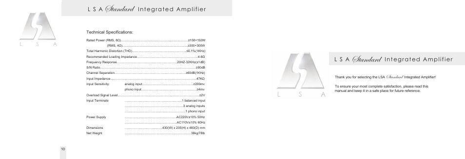 Standard, L s a integrated amplifier | Living Sounds Audio Signature User Manual | Page 3 / 8