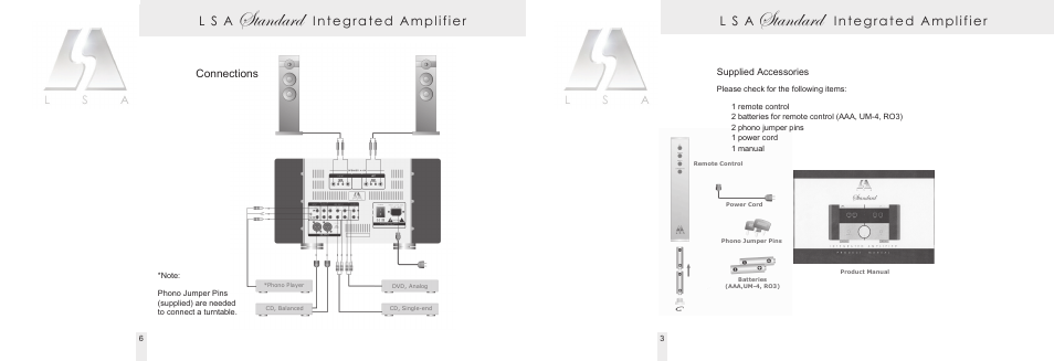 Standard, L s a integrated amplifier, Connections | Living Sounds Audio Signature User Manual | Page 7 / 8