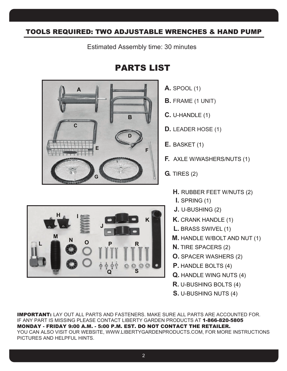 Parts list | Liberty Garden 880 User Manual | Page 2 / 8