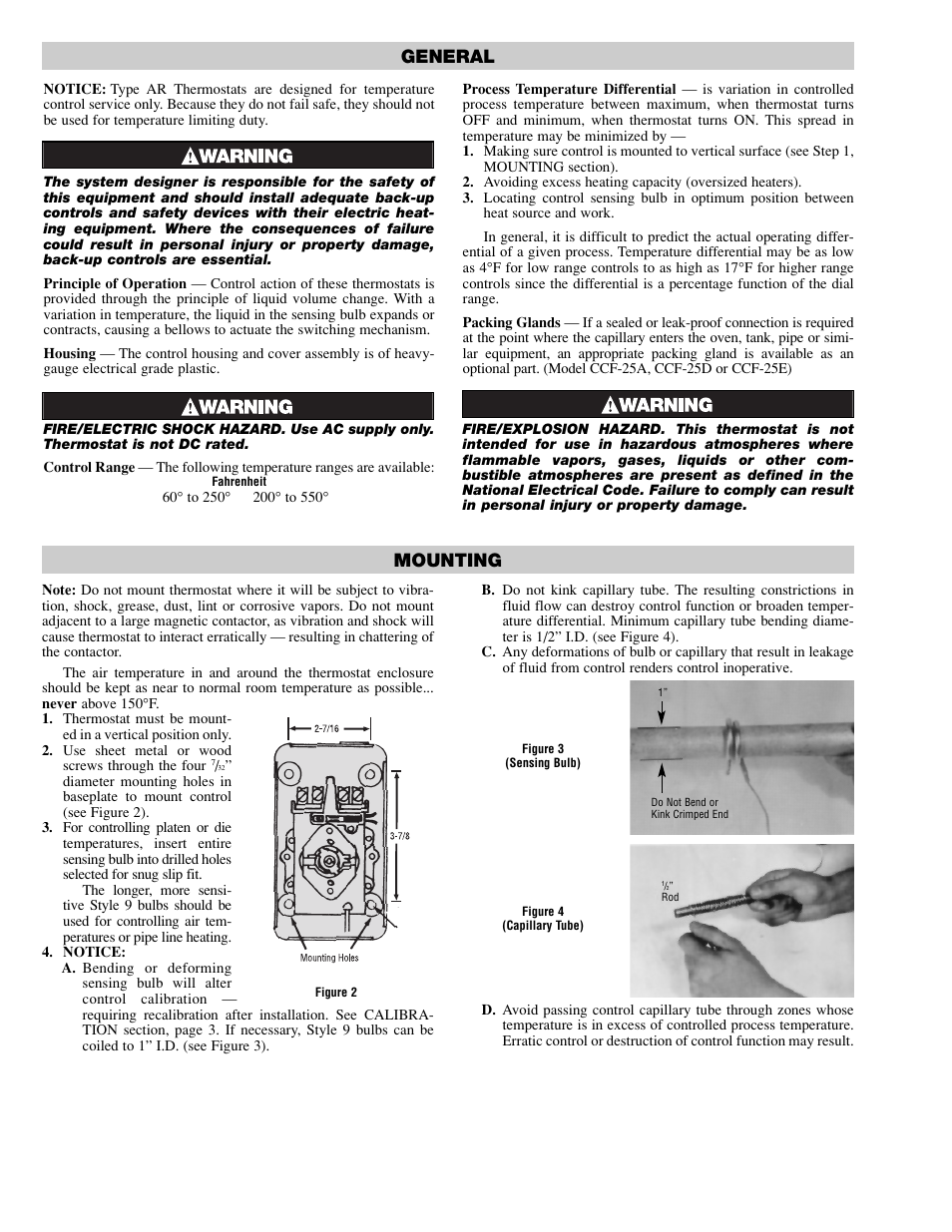 General, Mounting | Chromalox PK407-4 User Manual | Page 2 / 4