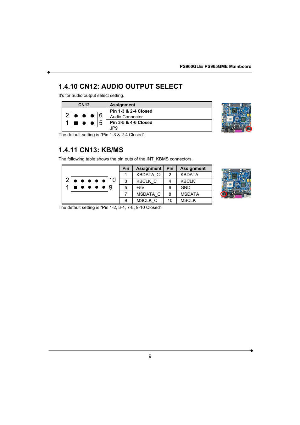 10 cn12: audio output select, 11 cn13: kb/ms | Longshine GFT150 Ver.1.0 User Manual | Page 13 / 55