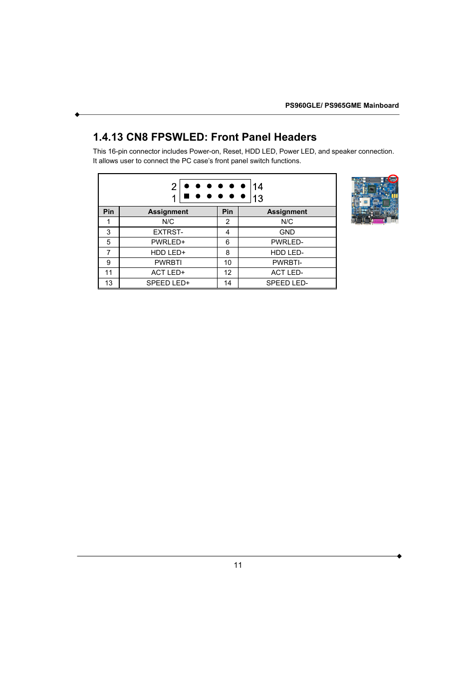 13 cn8 fpswled: front panel headers | Longshine GFT150 Ver.1.0 User Manual | Page 15 / 55