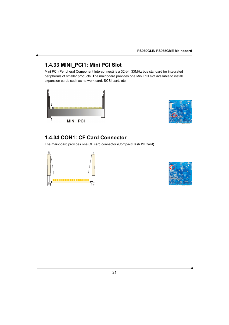 33 mini_pci1: mini pci slot, 34 con1: cf card connector | Longshine GFT150 Ver.1.0 User Manual | Page 25 / 55