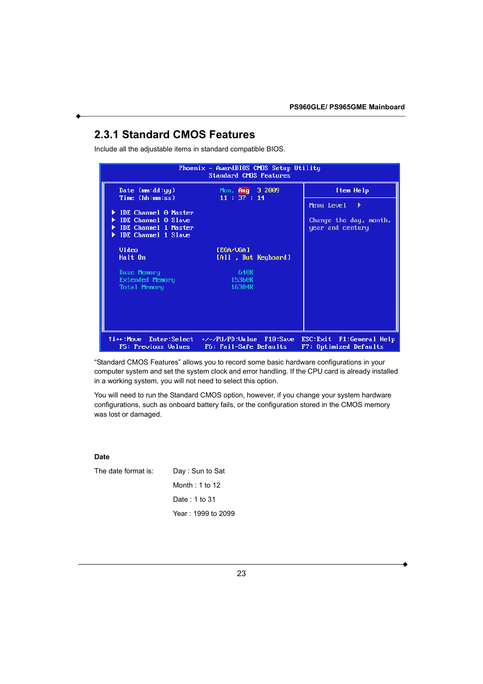 1 standard cmos features | Longshine GFT150 Ver.1.0 User Manual | Page 27 / 55