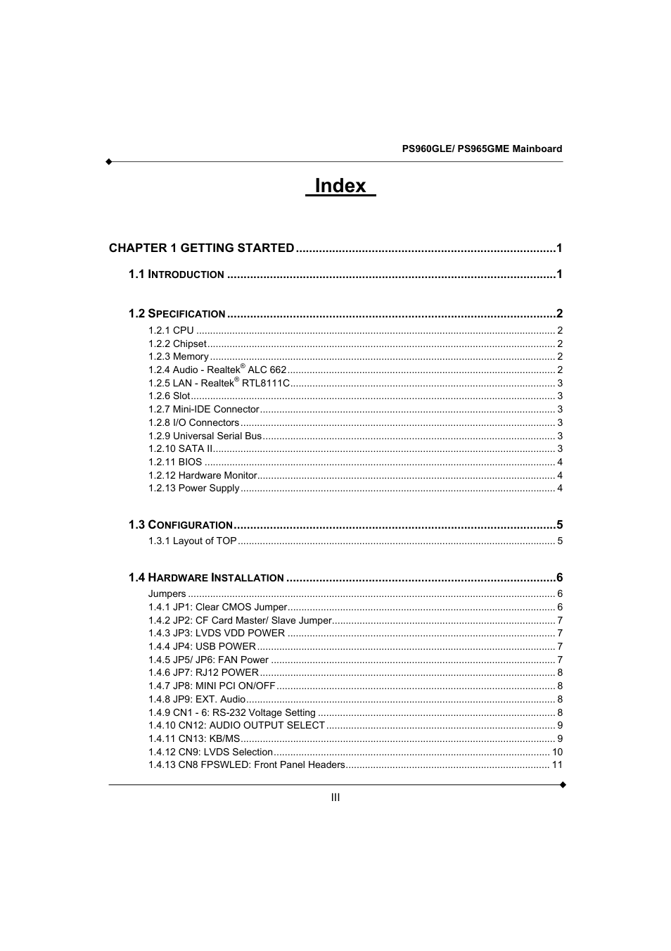 Index | Longshine GFT150 Ver.1.0 User Manual | Page 3 / 55