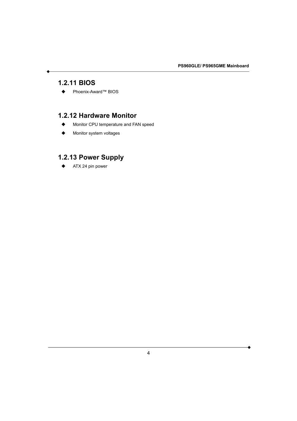 11 bios, 12 hardware monitor, 13 power supply | Longshine GFT150 Ver.1.0 User Manual | Page 8 / 55