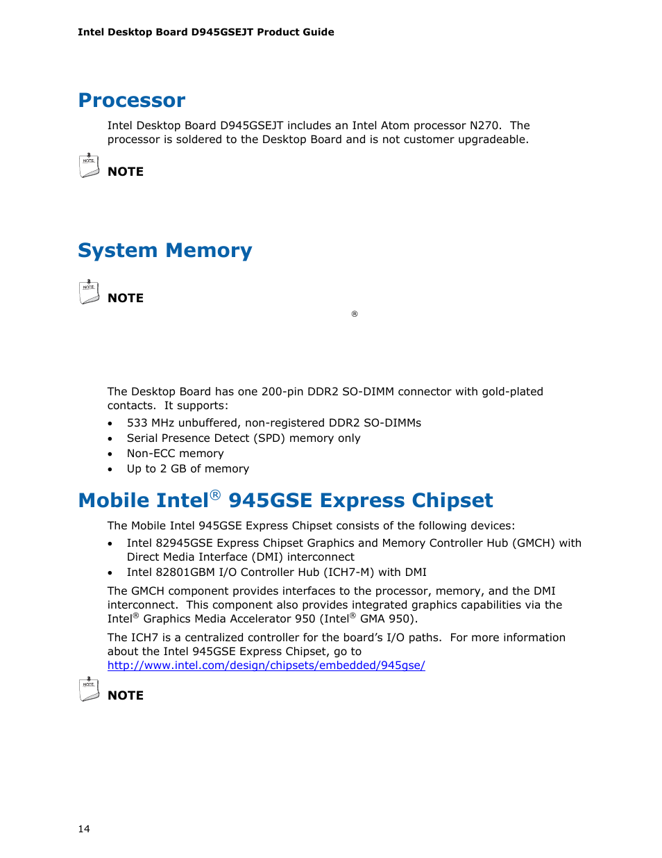 Processor, System memory, Mobile intel® 945gse express chipset | Mobile intel, 945gse express chipset | Longshine D945GSEJT User Manual | Page 14 / 72