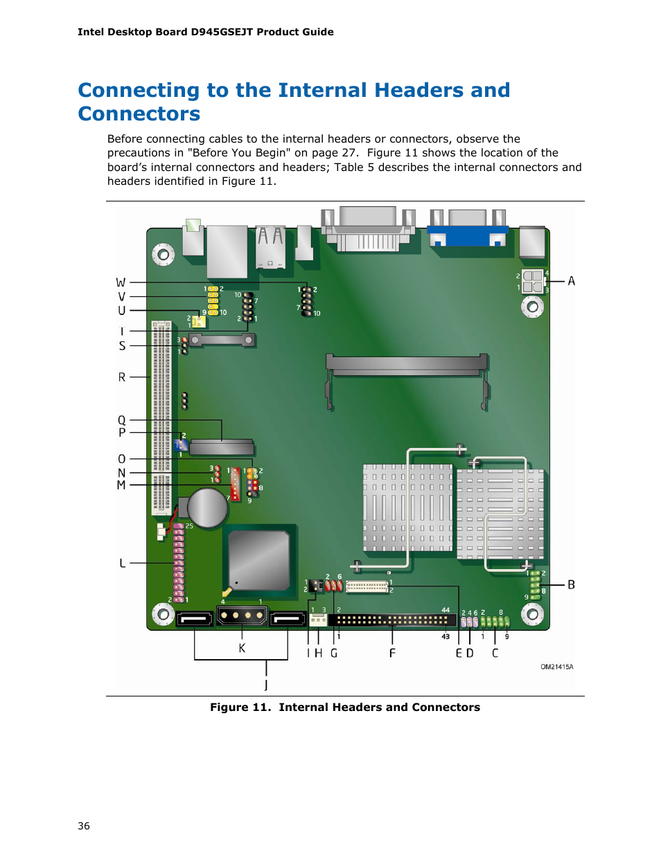 Connecting to the internal headers and connectors, Internal headers and connectors | Longshine D945GSEJT User Manual | Page 36 / 72