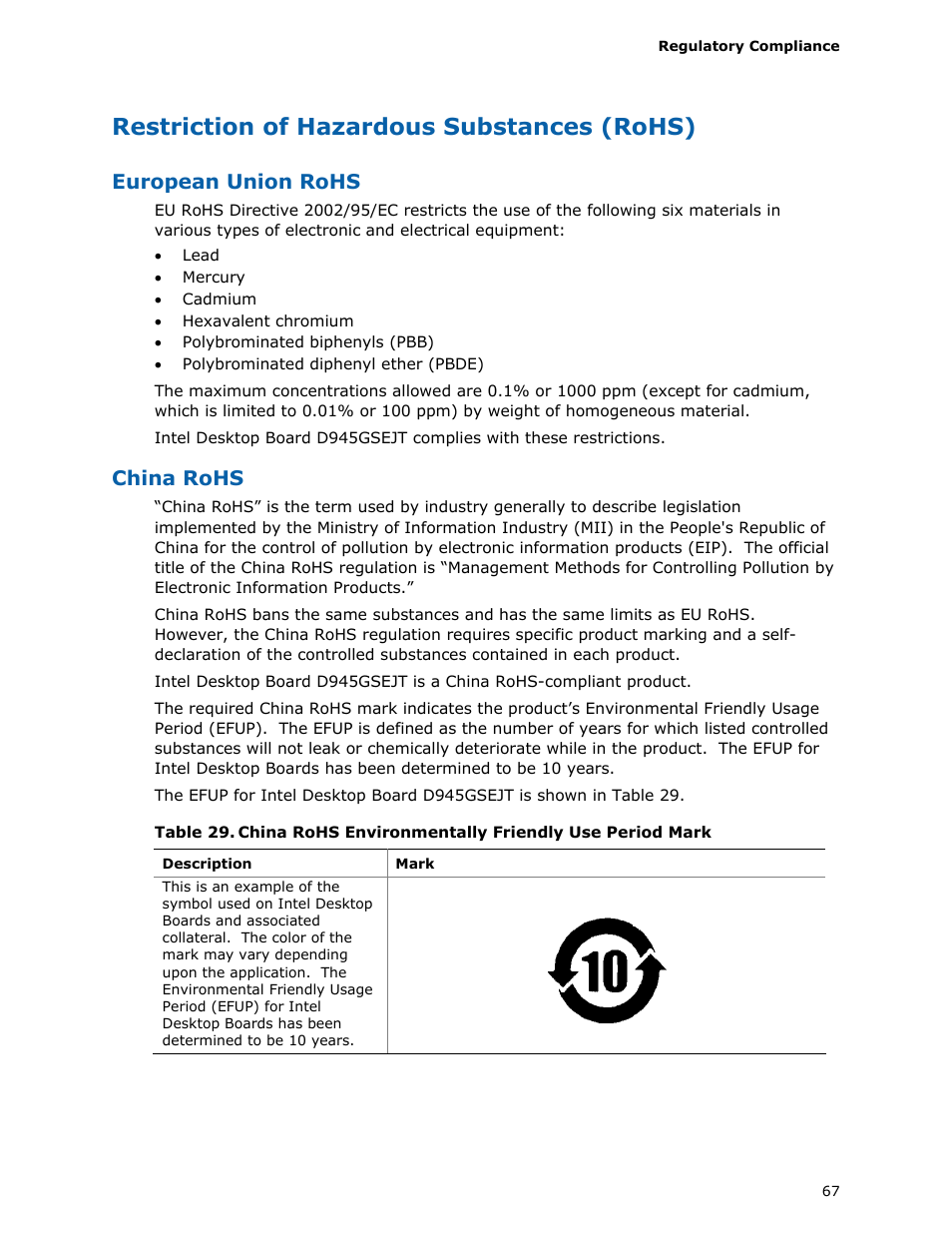 Restriction of hazardous substances (rohs), European union rohs, China rohs | Longshine D945GSEJT User Manual | Page 67 / 72