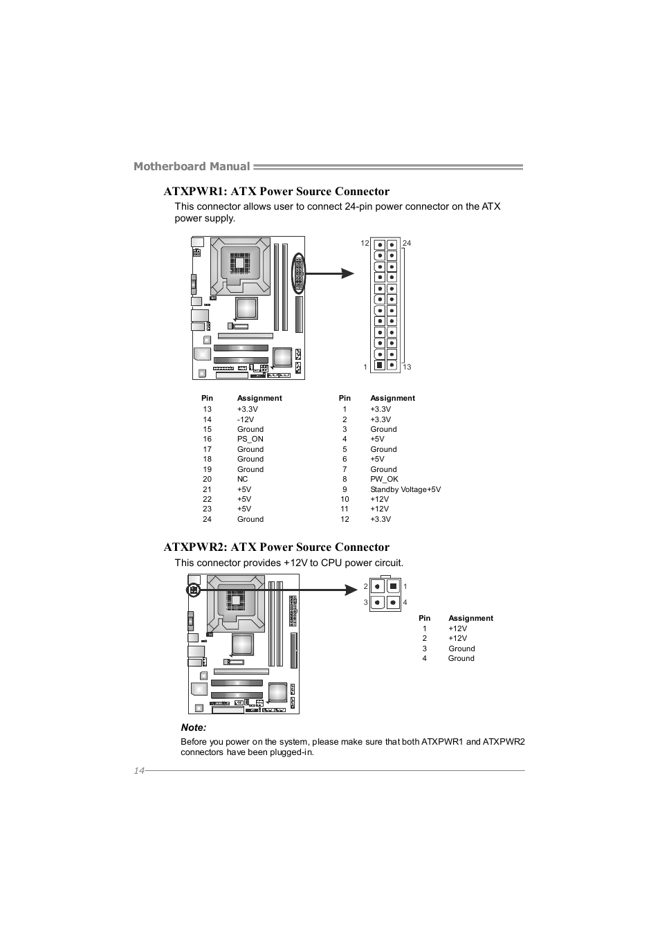 Atxpwr1: atx power source connector, Atxpwr2: atx power source connector, Motherboard manual | Longshine G41D3G+ User Manual | Page 16 / 47