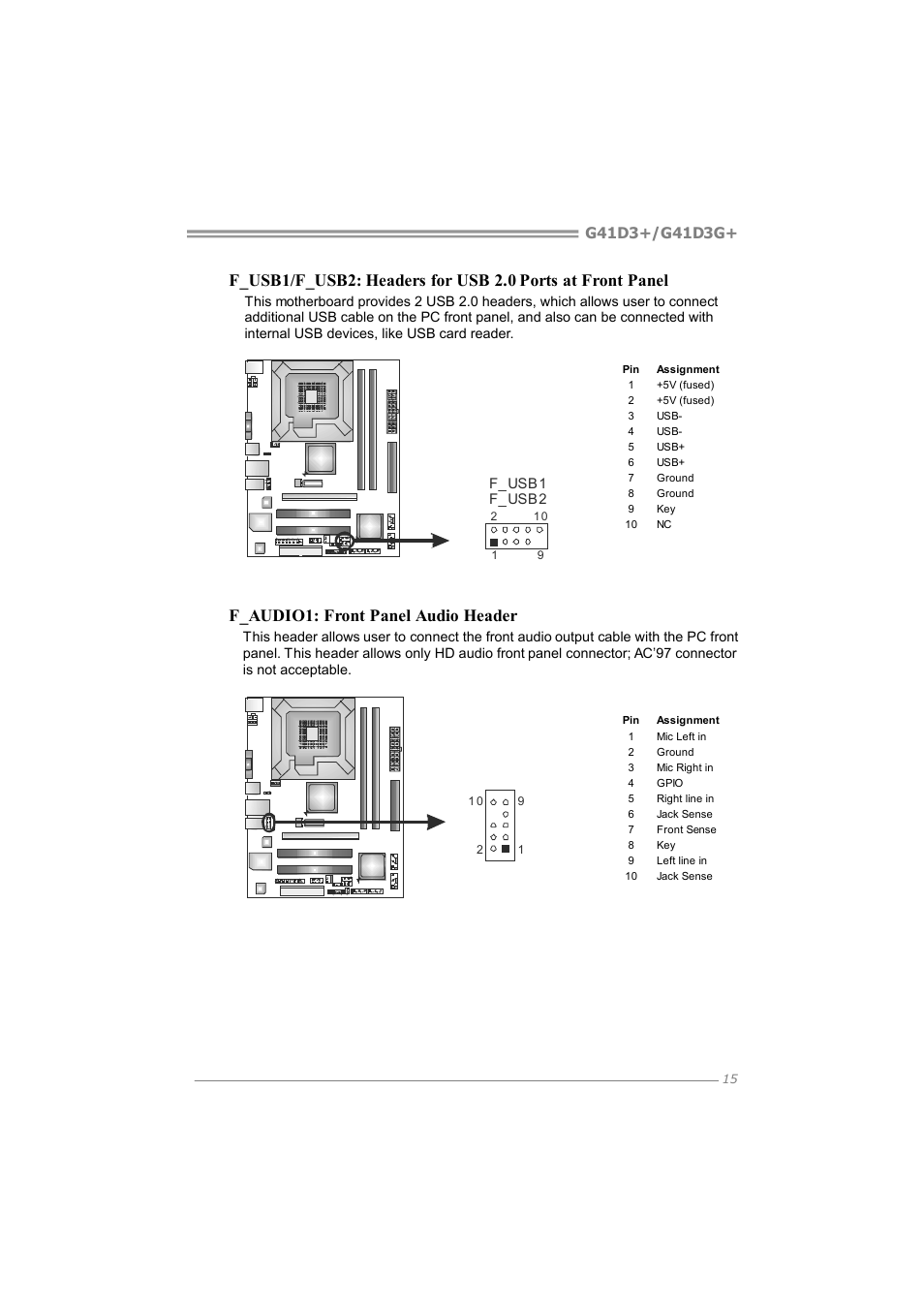 F_audio1: front panel audio header | Longshine G41D3G+ User Manual | Page 17 / 47