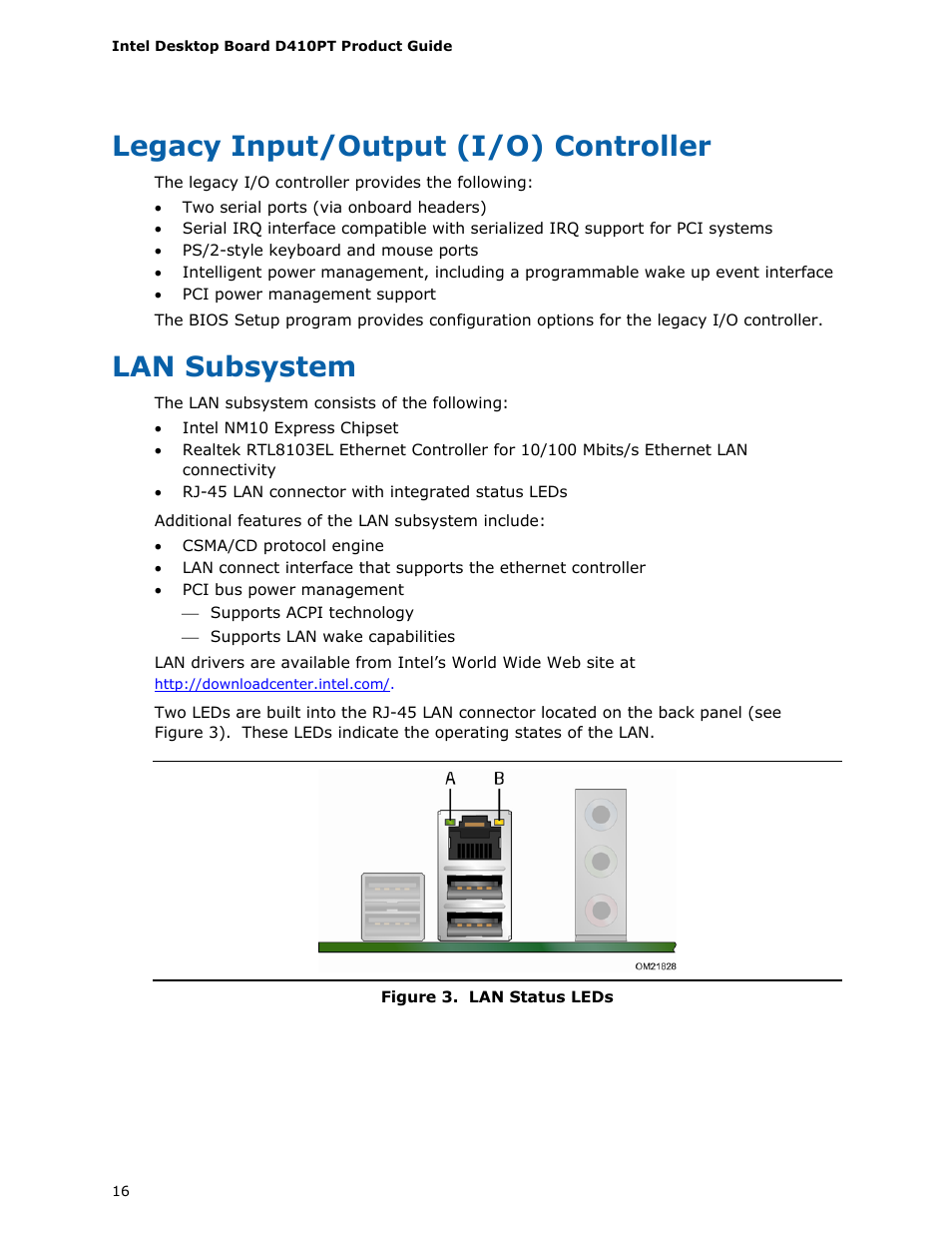 Legacy input/output (i/o) controller, Lan subsystem, Status | Leds | Longshine D410PT User Manual | Page 16 / 62