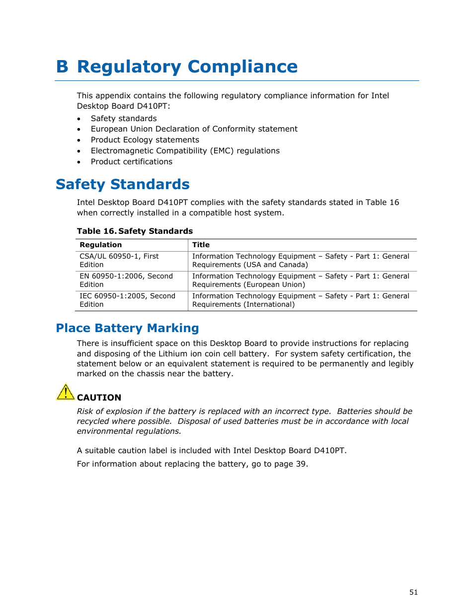 B regulatory compliance, Safety standards, Place battery marking | Longshine D410PT User Manual | Page 51 / 62