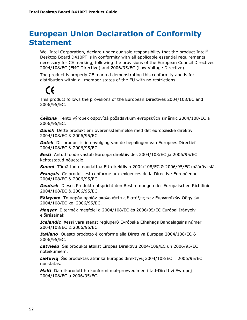 European union declaration of conformity statement | Longshine D410PT User Manual | Page 52 / 62