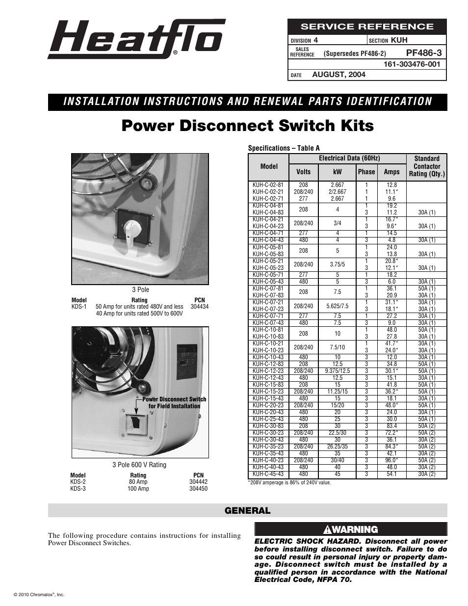 Chromalox HEATFLO KDS-3 User Manual | 4 pages