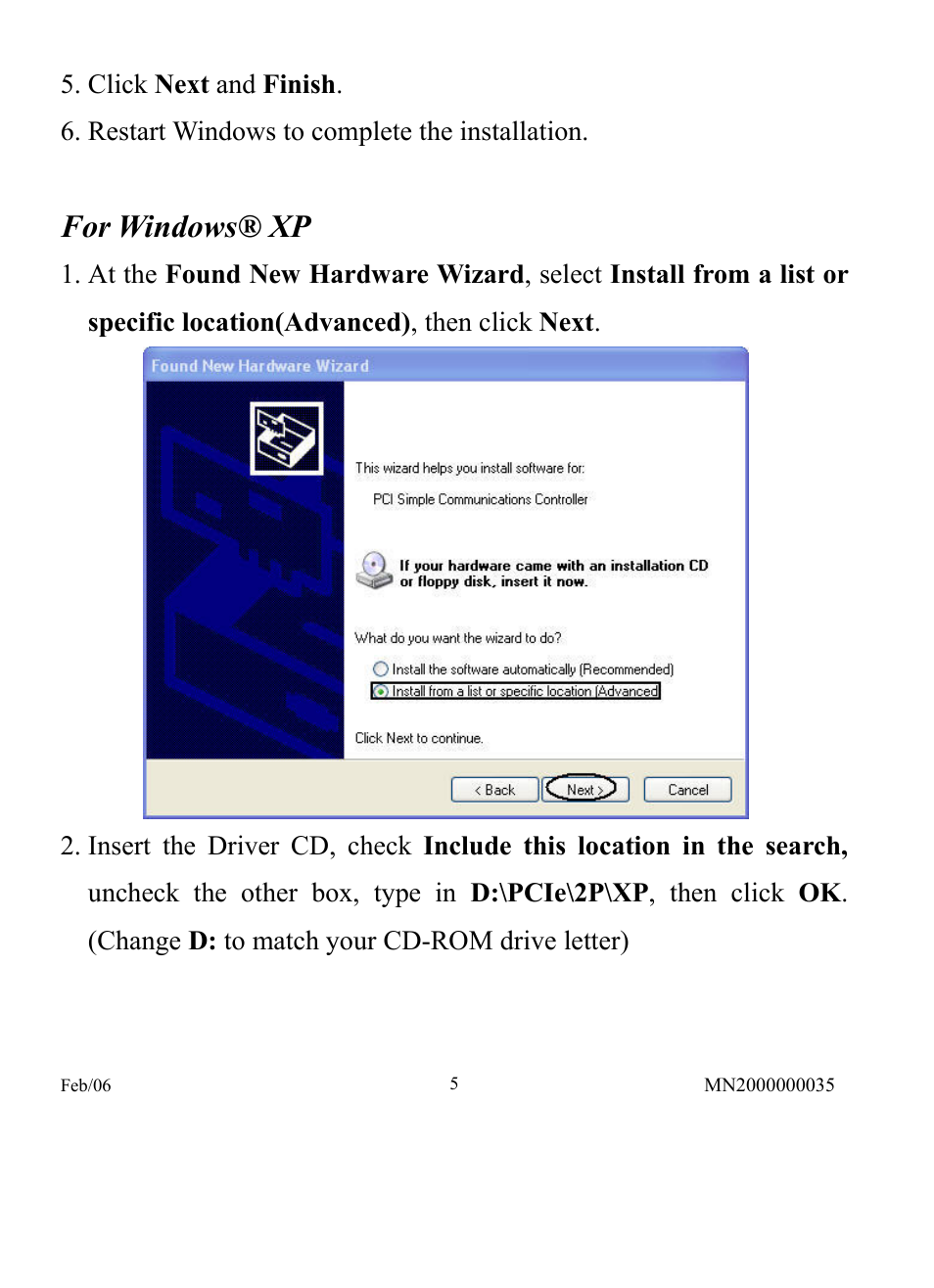 For windows® xp | Longshine LCS-6320 User Manual | Page 5 / 9