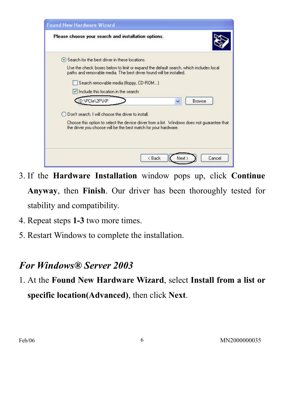 For windows® server 2003 | Longshine LCS-6320 User Manual | Page 6 / 9