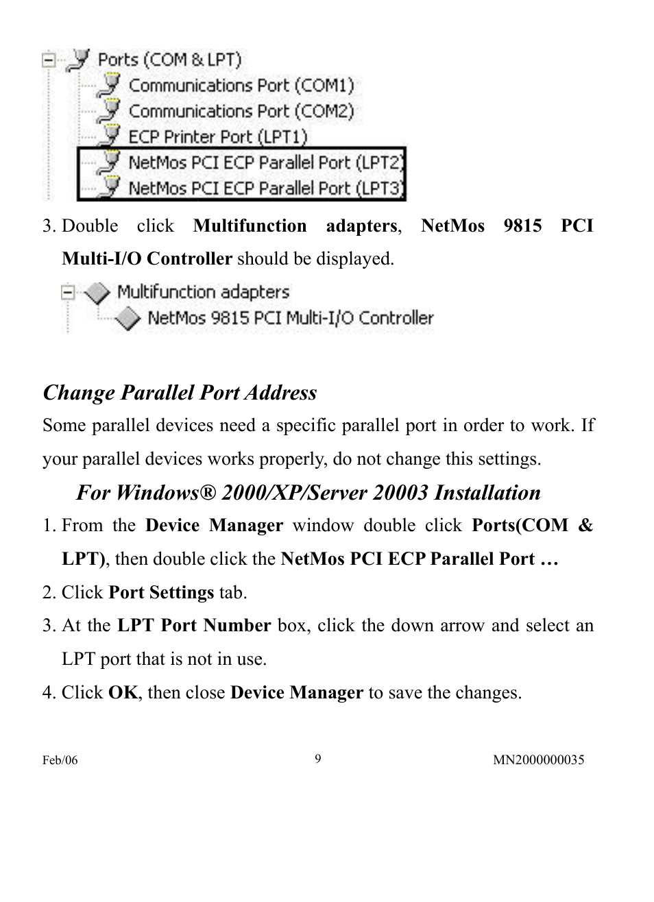 Change parallel port address | Longshine LCS-6320 User Manual | Page 9 / 9