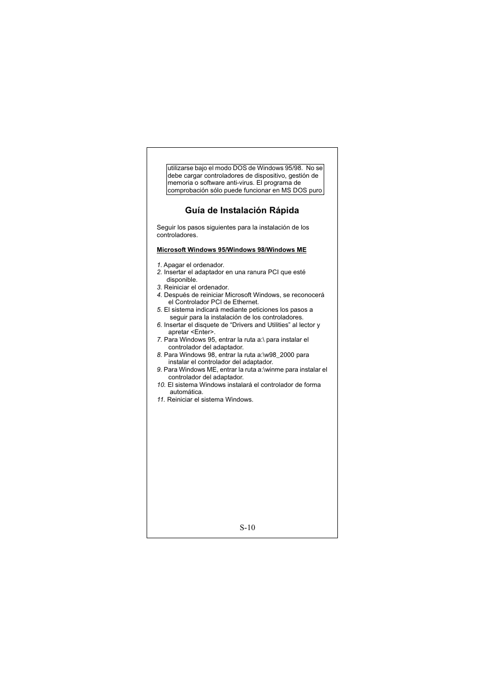 Guía de instalación rápida, S-10 | Longshine LCS-8038TXR7 User Manual | Page 59 / 61