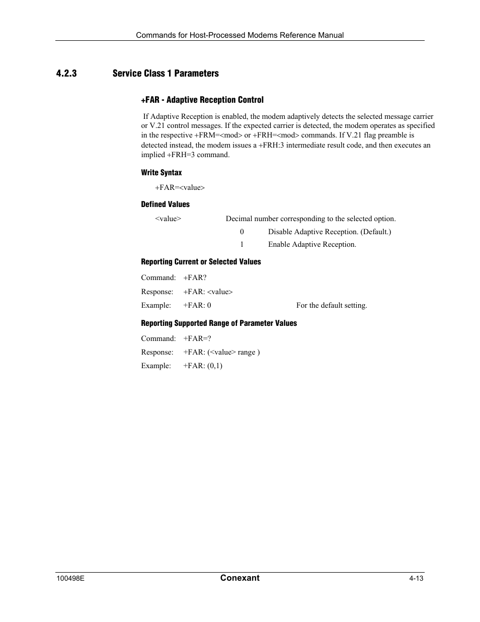 Service class 1 parameters, Far - adaptive reception control, Write syntax | Defined values, Reporting current or selected values, Reporting supported range of parameter values | Longshine LCS-8056C2 User Manual | Page 123 / 162