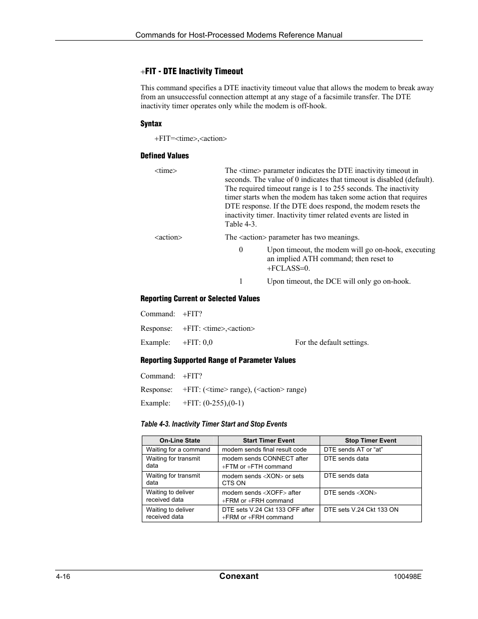 Fit - dte inactivity timeout, Syntax, Defined values | Reporting current or selected values, Reporting supported range of parameter values | Longshine LCS-8056C2 User Manual | Page 126 / 162