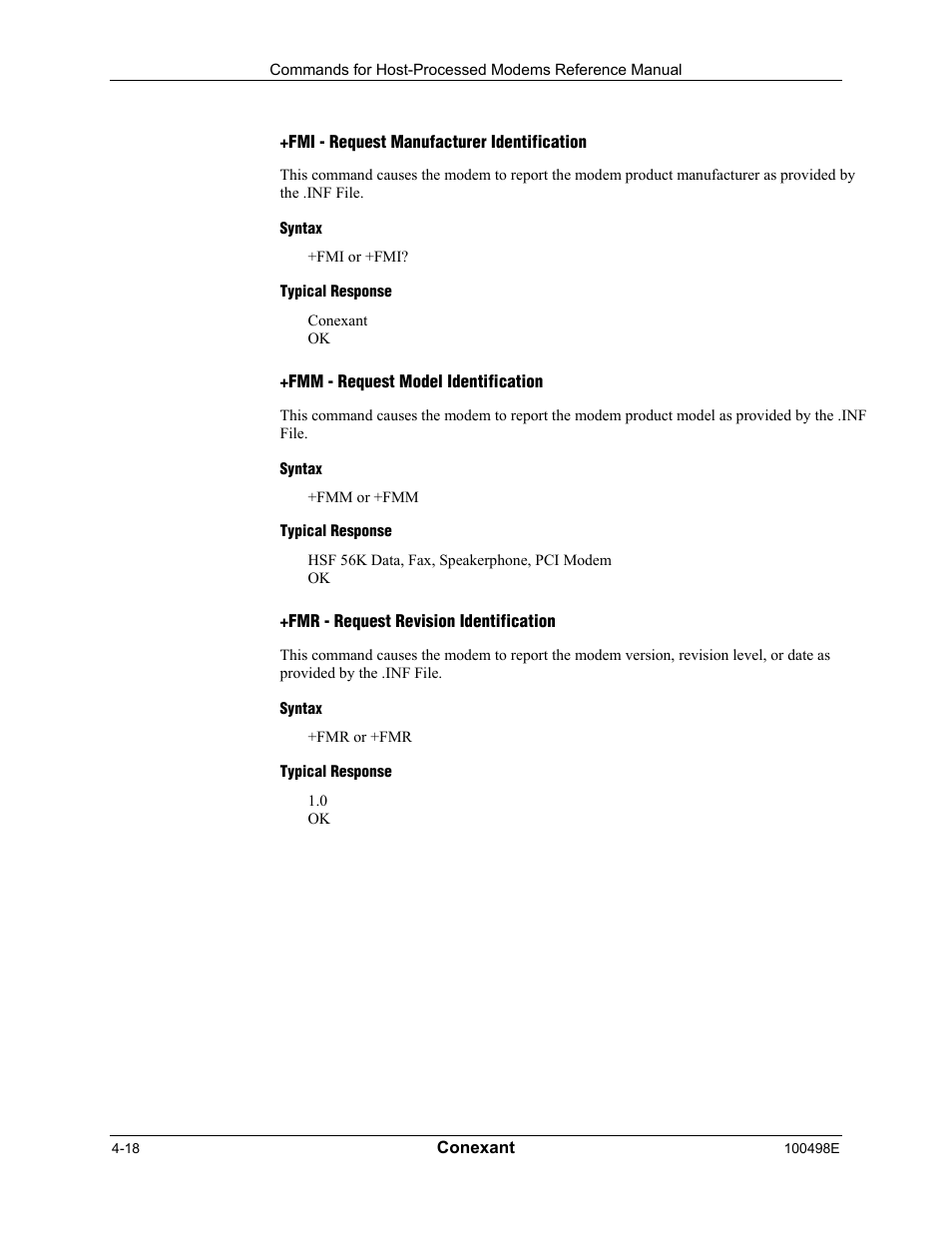 Fmi - request manufacturer identification, Syntax, Typical response | Fmm - request model identification, Fmr - request revision identification | Longshine LCS-8056C2 User Manual | Page 128 / 162