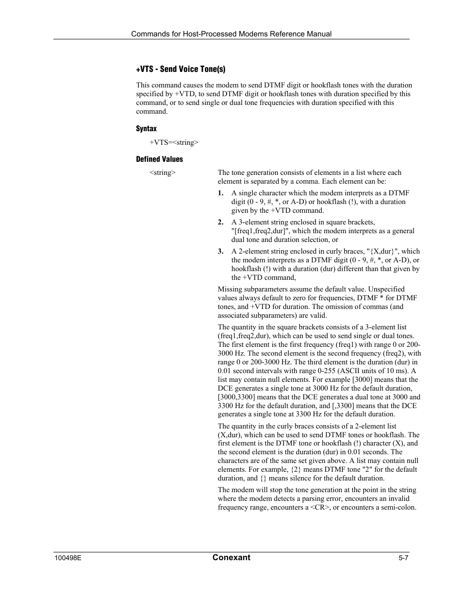 Vts - send voice tone(s), Syntax, Defined values | Longshine LCS-8056C2 User Manual | Page 139 / 162