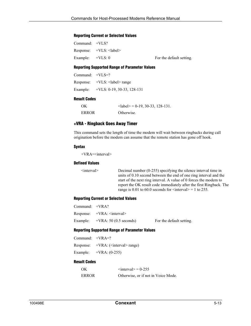 Reporting current or selected values, Reporting supported range of parameter values, Result codes | Vra - ringback goes away timer, Syntax, Defined values | Longshine LCS-8056C2 User Manual | Page 145 / 162