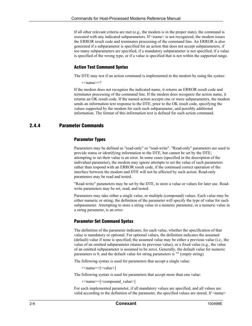 Action test command syntax, Parameter commands, Parameter types | Parameter set command syntax | Longshine LCS-8056C2 User Manual | Page 16 / 162