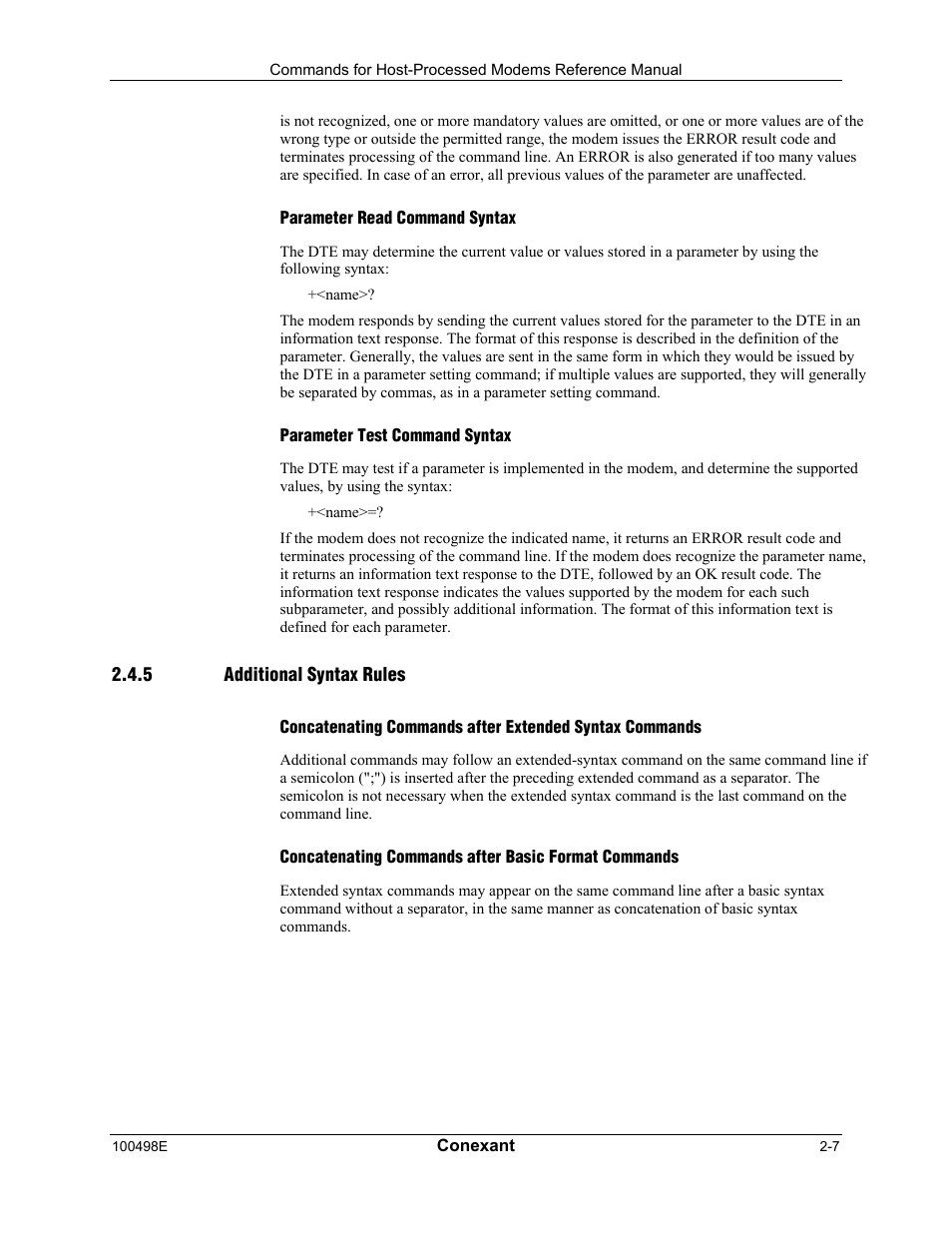 Parameter read command syntax, Parameter test command syntax, Additional syntax rules | Concatenating commands after basic format commands | Longshine LCS-8056C2 User Manual | Page 17 / 162