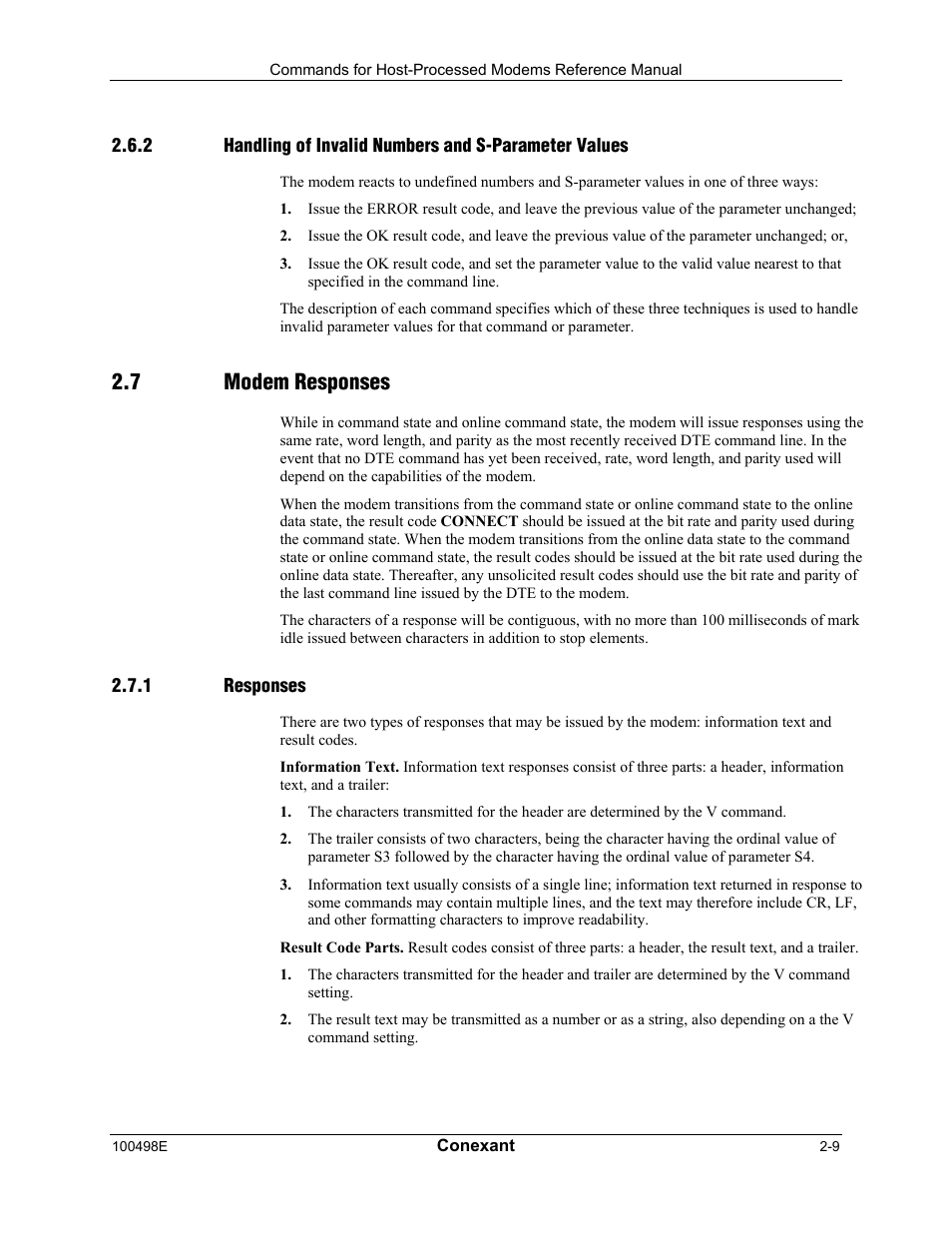 Handling of invalid numbers and s-parameter values, Modem responses, Responses | 7 modem responses | Longshine LCS-8056C2 User Manual | Page 19 / 162