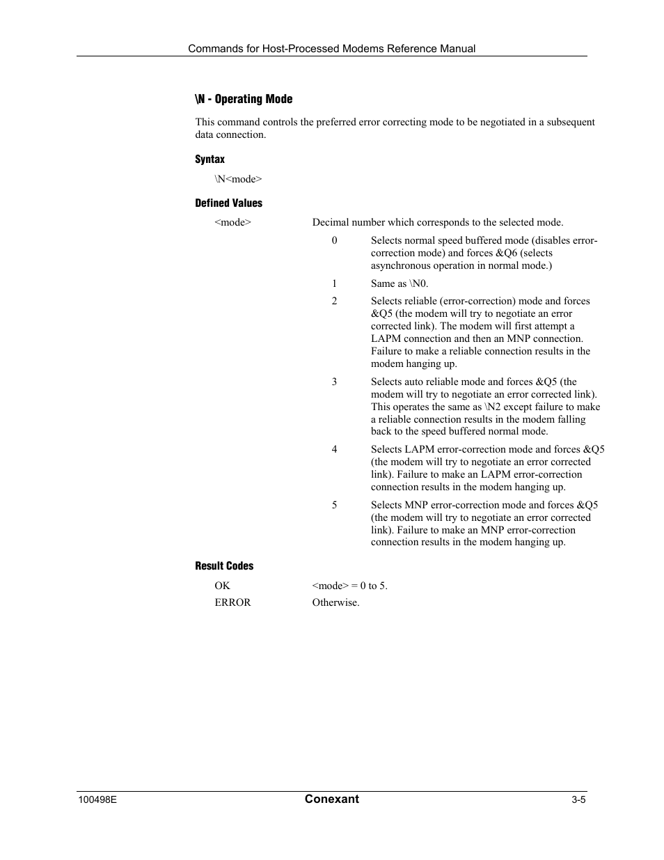 N - operating mode, Syntax, Defined values | Result codes | Longshine LCS-8056C2 User Manual | Page 27 / 162