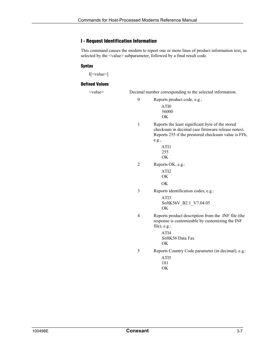 I - request identification information, Syntax, Defined values | Longshine LCS-8056C2 User Manual | Page 29 / 162