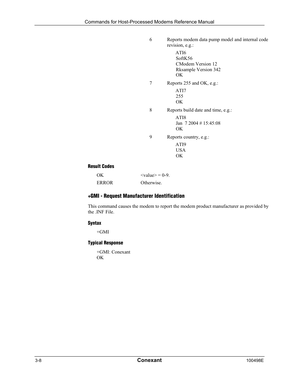 Result codes, Gmi - request manufacturer identification, Syntax | Typical response | Longshine LCS-8056C2 User Manual | Page 30 / 162