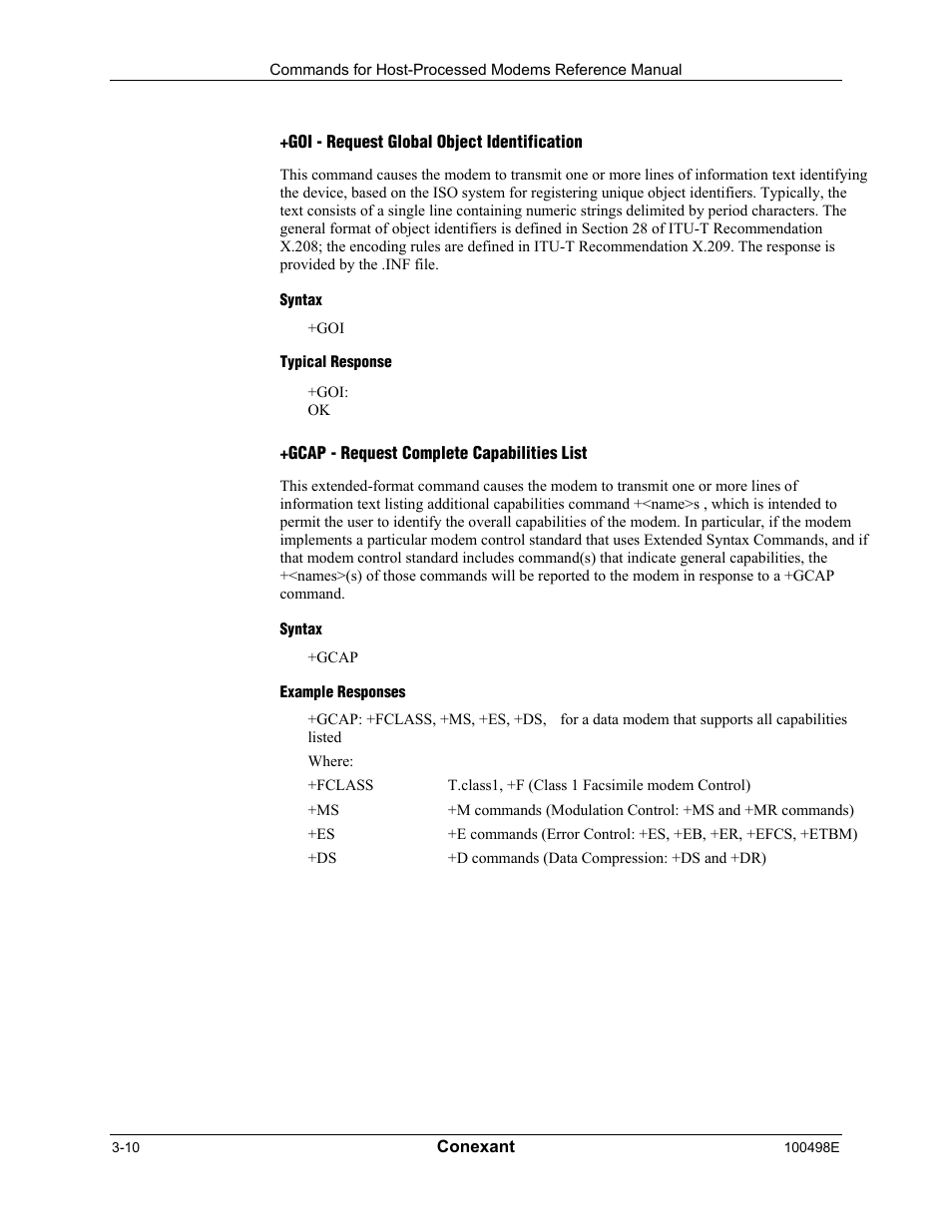 Goi - request global object identification, Syntax, Typical response | Gcap - request complete capabilities list, Example responses | Longshine LCS-8056C2 User Manual | Page 32 / 162