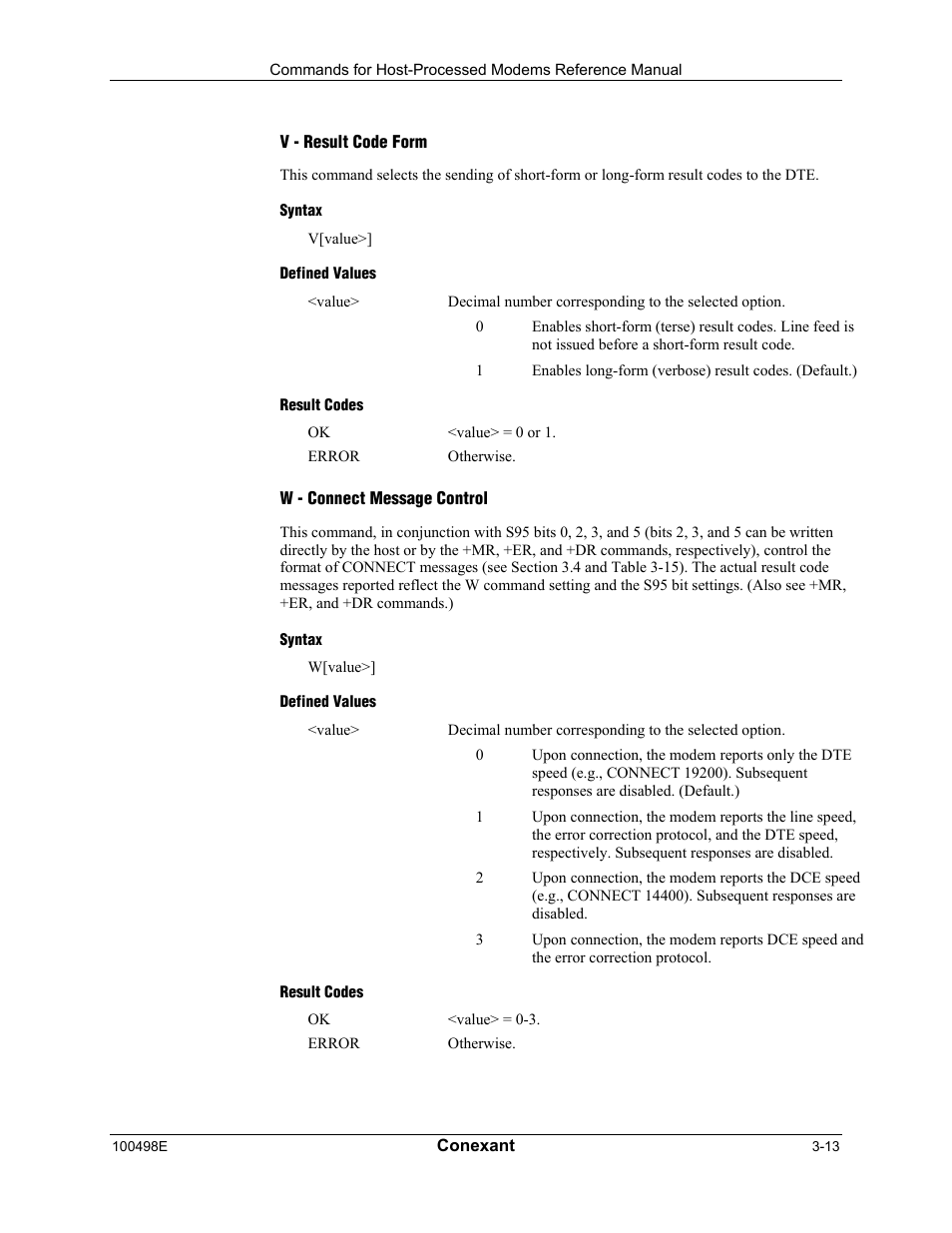 V - result code form, Syntax, Defined values | Result codes, W - connect message control | Longshine LCS-8056C2 User Manual | Page 35 / 162