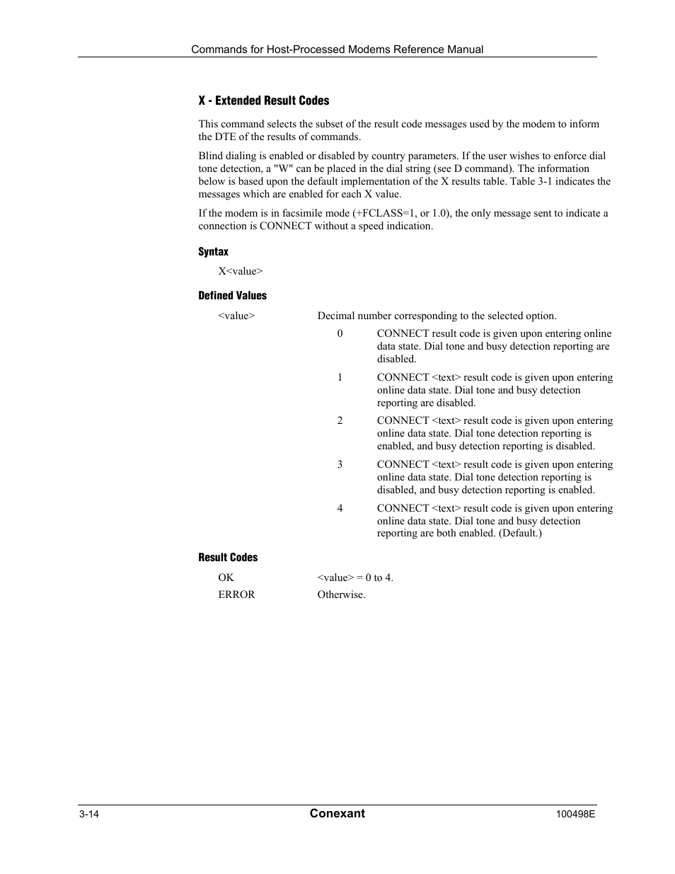 X - extended result codes, Syntax, Defined values | Result codes | Longshine LCS-8056C2 User Manual | Page 36 / 162