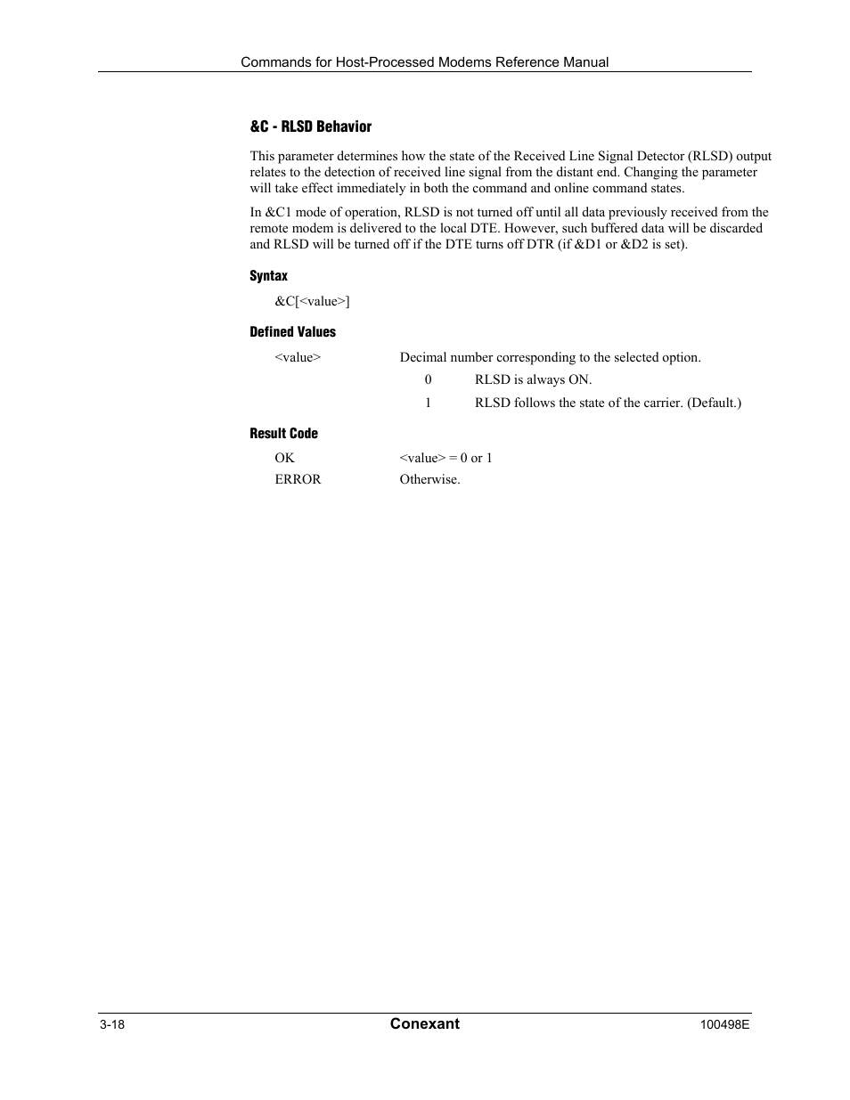 C - rlsd behavior, Syntax, Defined values | Result code | Longshine LCS-8056C2 User Manual | Page 40 / 162