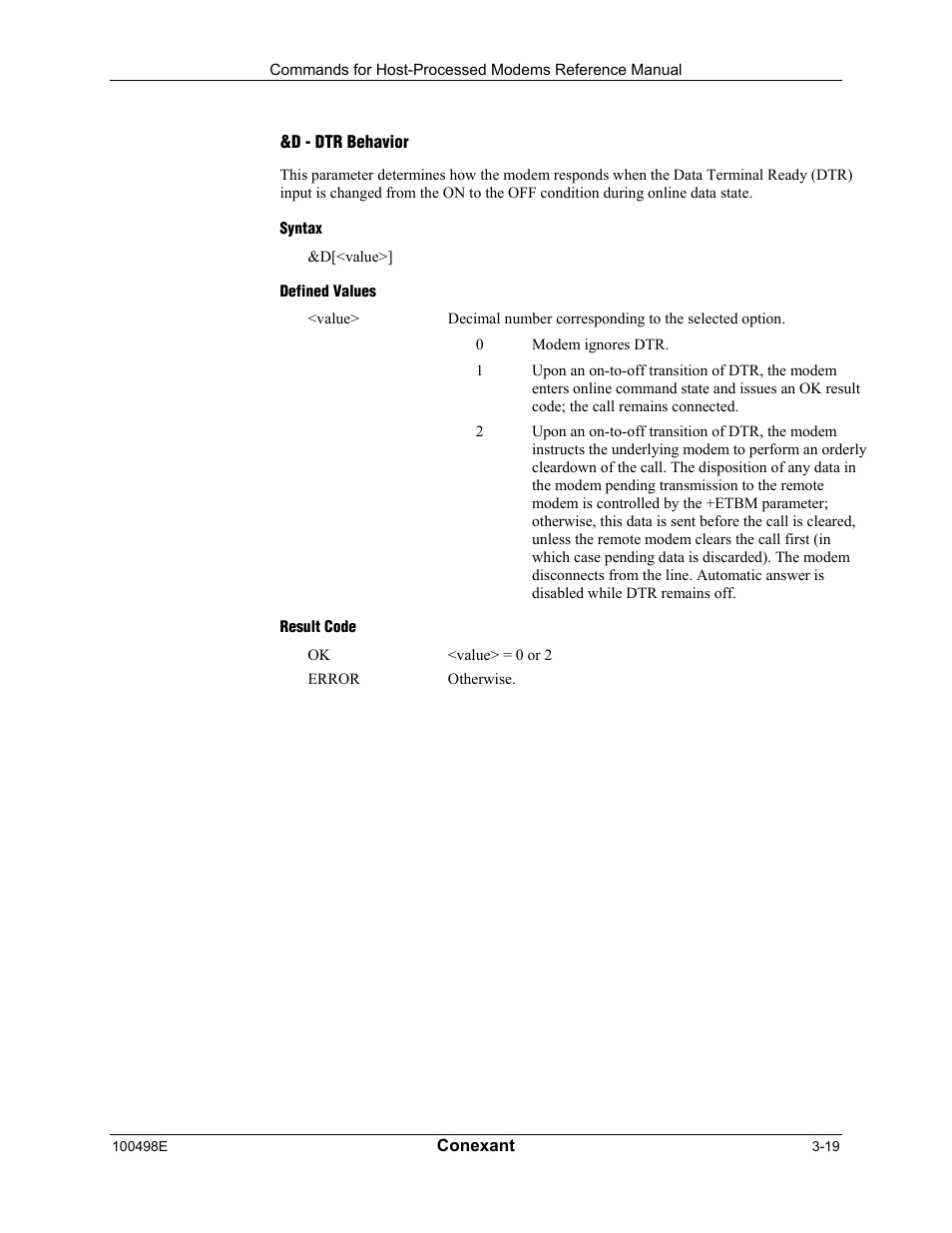 D - dtr behavior, Syntax, Defined values | Result code | Longshine LCS-8056C2 User Manual | Page 41 / 162