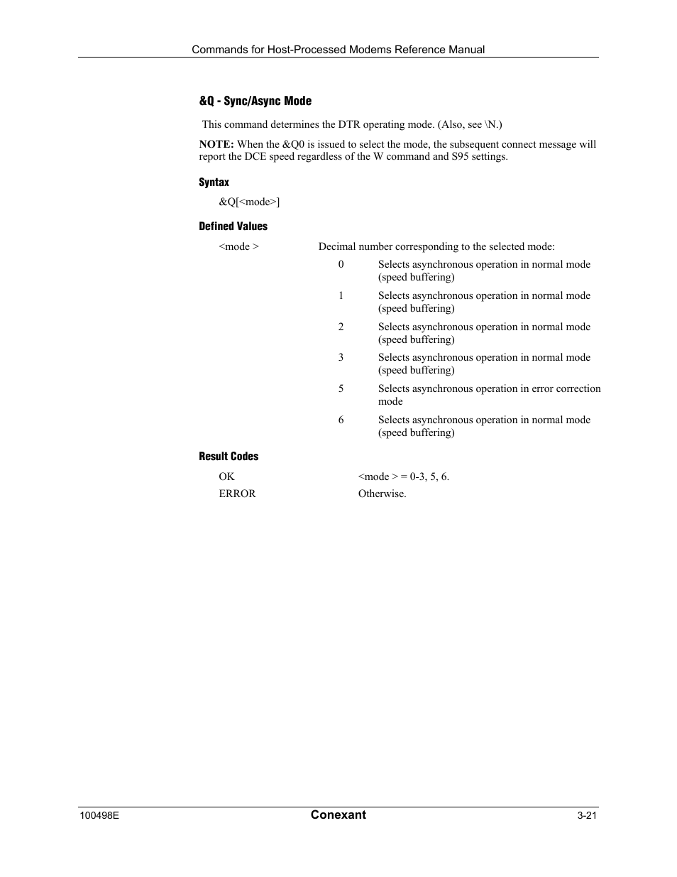 Q - sync/async mode, Syntax, Defined values | Result codes | Longshine LCS-8056C2 User Manual | Page 43 / 162