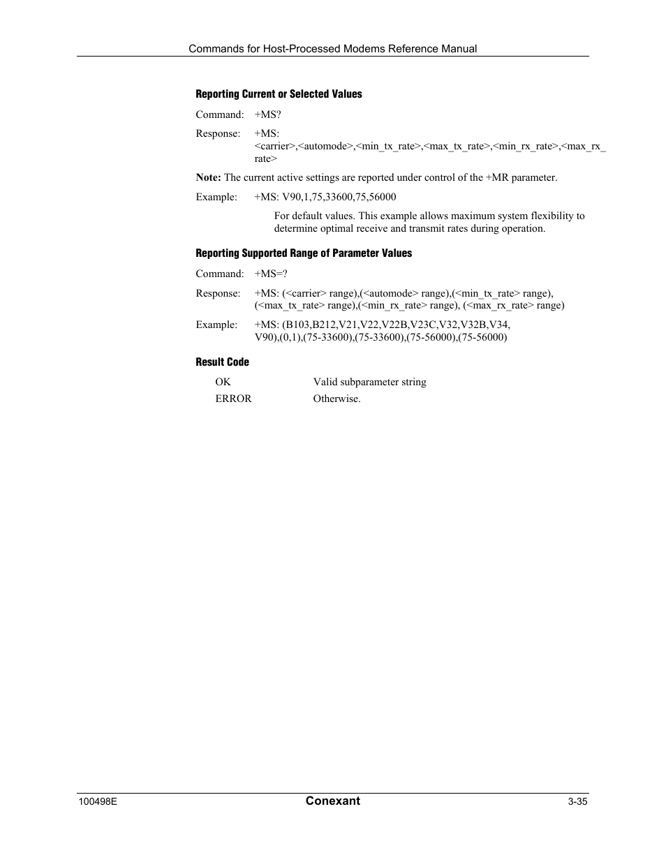 Reporting current or selected values, Reporting supported range of parameter values, Result code | Longshine LCS-8056C2 User Manual | Page 57 / 162