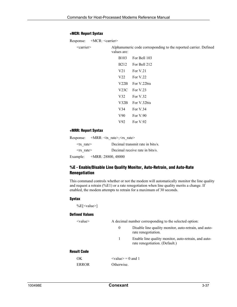 Mcr: report syntax, Mrr: report syntax, Syntax | Defined values, Result code | Longshine LCS-8056C2 User Manual | Page 59 / 162