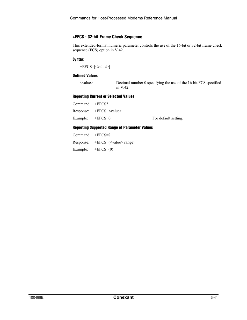 Efcs - 32-bit frame check sequence, Syntax, Defined values | Reporting current or selected values, Reporting supported range of parameter values | Longshine LCS-8056C2 User Manual | Page 63 / 162