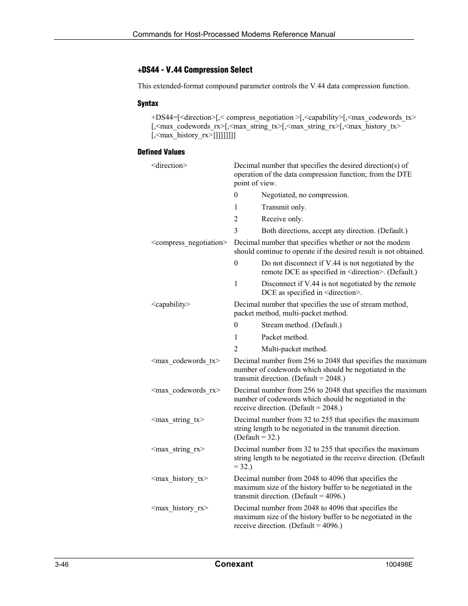 Ds44 - v.44 compression select, Syntax, Defined values | Longshine LCS-8056C2 User Manual | Page 68 / 162