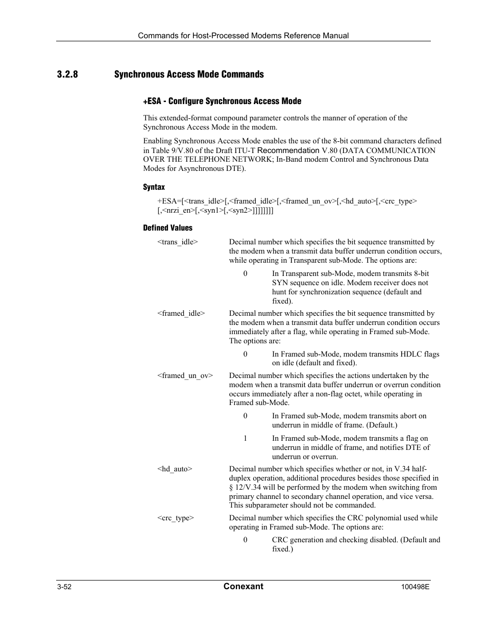 Synchronous access mode commands, Esa - configure synchronous access mode, Syntax | Defined values | Longshine LCS-8056C2 User Manual | Page 74 / 162