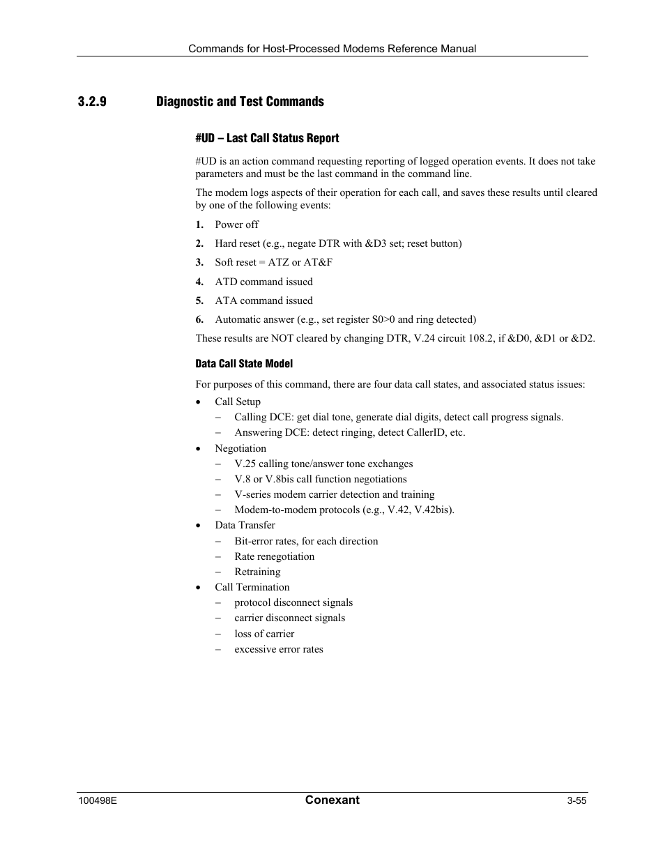 Diagnostic and test commands, Ud – last call status report, Data call state model | Longshine LCS-8056C2 User Manual | Page 77 / 162