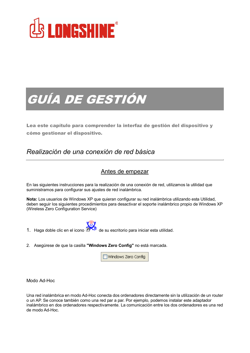 Guía de gestión, Wlan general, Realización de una conexión de red básica | Longshine LCS-8131N3 User Manual | Page 115 / 347